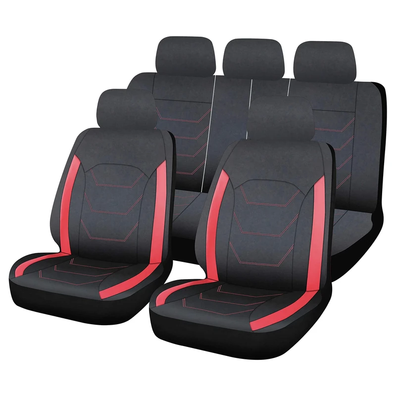 CAR+ SCN012R Naples Stitching Seat Covers 12-Piece Set, Black/Red - Image 1
