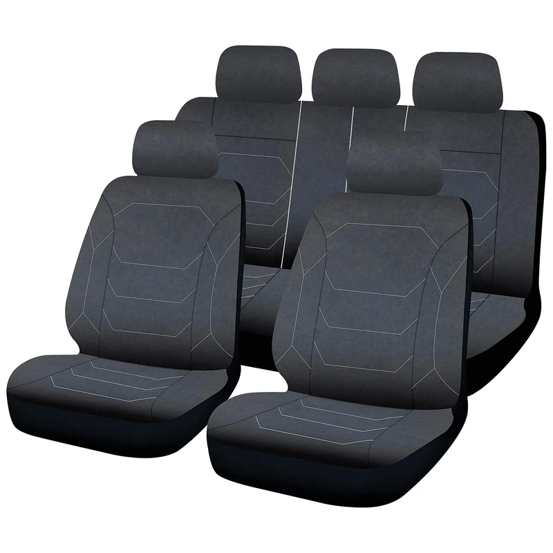 CAR+ SCV012G Venice Stitching Seat Covers 12-Piece Set, Black/Grey