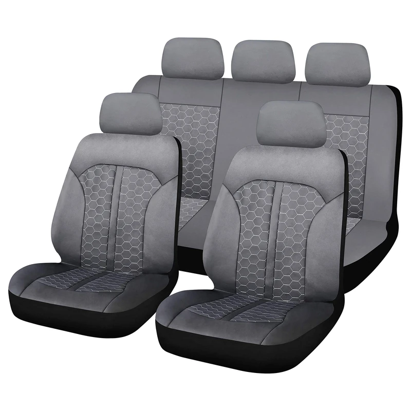 CAR+ SCM009G Milan Stitching Seat Covers 9-Piece Set, Black/Grey