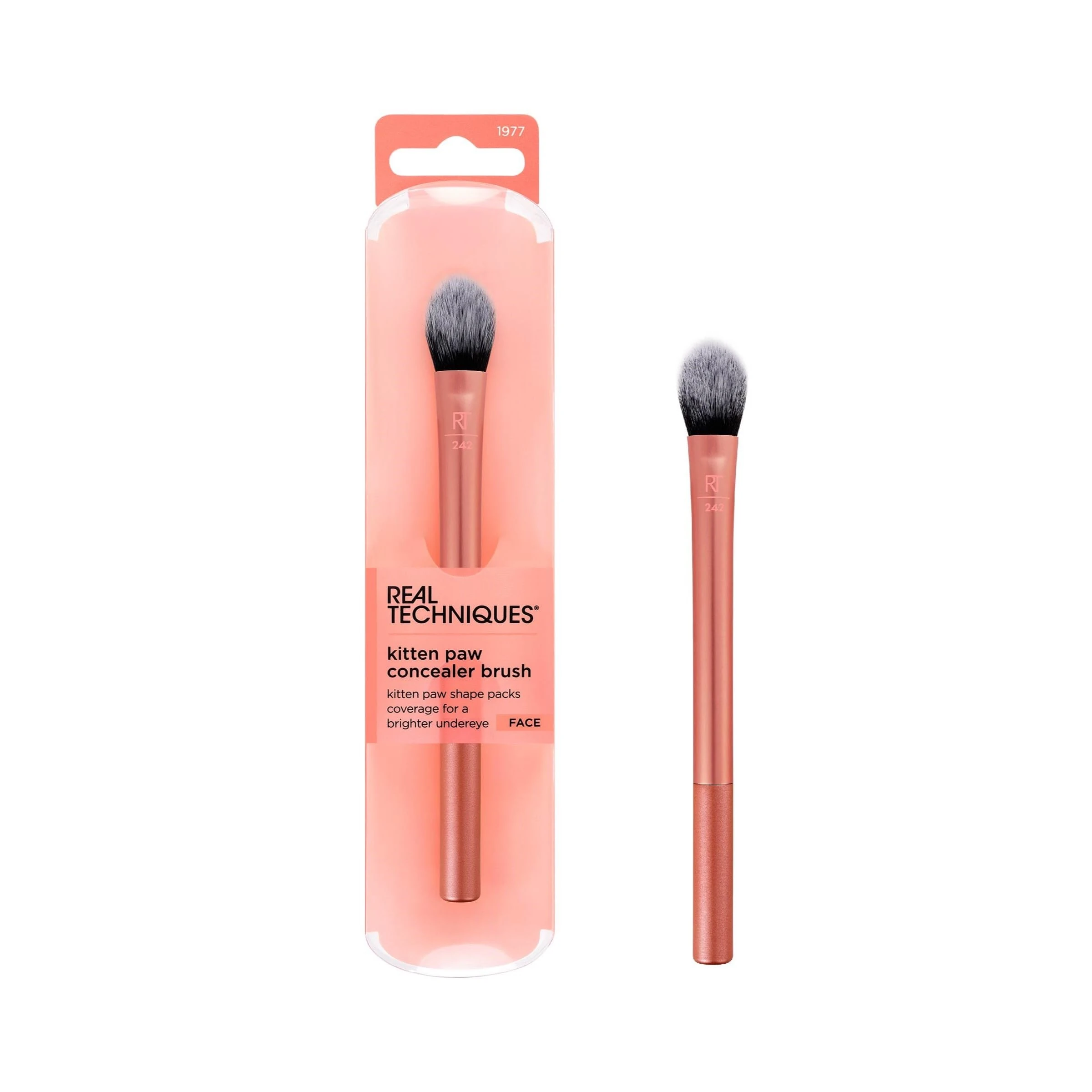 Real Techniques Brightening Concealer Brush, Kitten Paw Shape Fits Under Eyes to Conceal Dark Circles, Eye Cream, Primer, Brightener, and Cover Imperfections, RT 242, cruelty-free, 1 count
