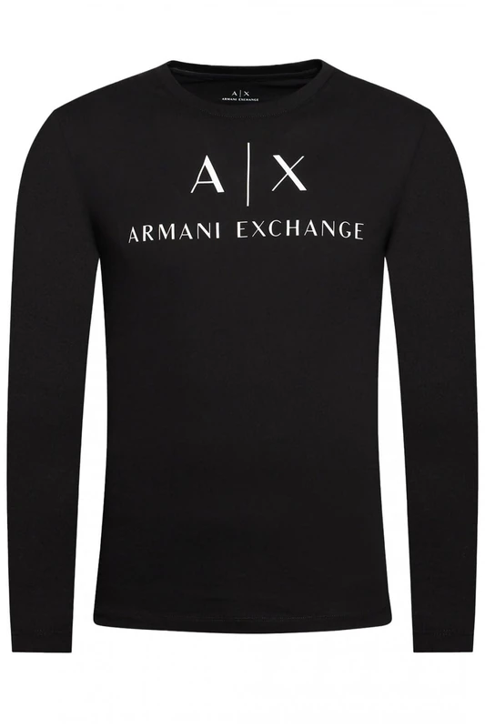 Armani Exchange Men's A|x Long Sleeve Logo Crew Neck T-Shirt, Black, XXL