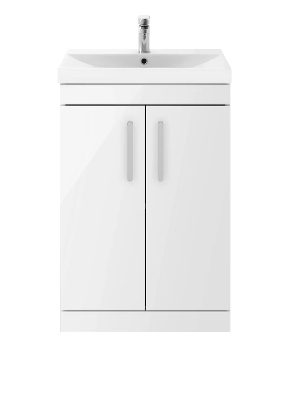 Nuie ATH006D62 Athena Modern Bathroom Floor Standing Vanity Storage Unit with Basin and Rounded Chrome Handle, 500mm, Gloss White