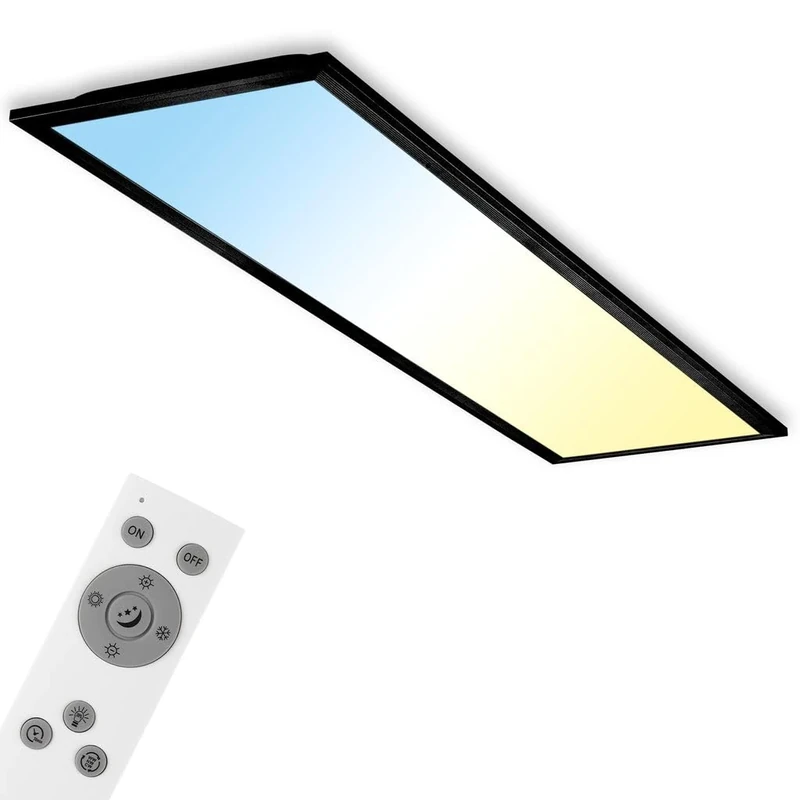 Briloner - LED Ceiling Light, Dimmable Slim Panel Lamp, CCT Adjustable Light, Flush Mount, Remote Control, Memory Function, 24W, 2600 Lum, Living Room, Kitchen, Office Lights, 100x25x6.1 cm, Black