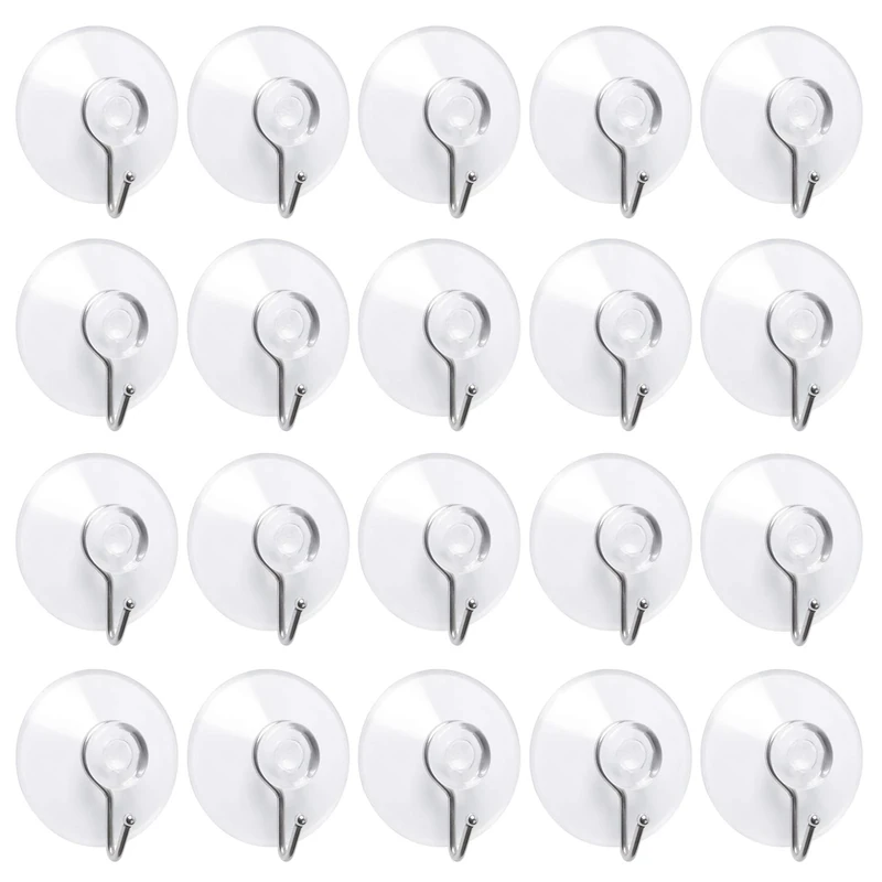 Annefly Suction Cup Hooks 20pcs 40mm Transparent Sucker Hook for Kitchen Bathroom Door Ceiling Detachable Reusable Suction Hooks No Scratch Waterproof (20) (20pcs)