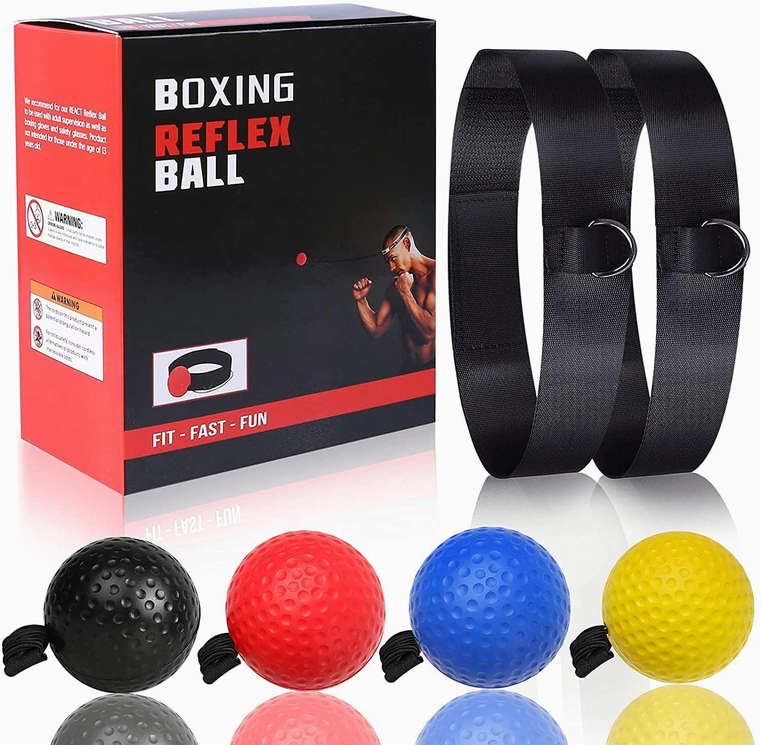 OOTO Upgraded Boxing Reflex Ball, Boxing Training Ball, Mma Speed Training Suitable for Adult/Kids Best Boxing Equipment for Training, Hand Eye Coordination and Fitness (Black+red+blue+yellow)
