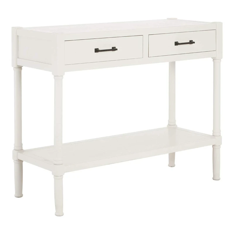 Premier Housewares 2 Drawer Console Table for Hallway & Living Room, w91 x d35 x h75cm, Pearl White - Heritage