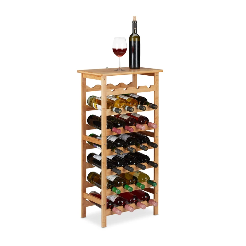 Relaxdays Wine Rack, Drink Rack for 28 Bottles, H x W x D: 94 x 47 x 29 cm, Bamboo, Natural