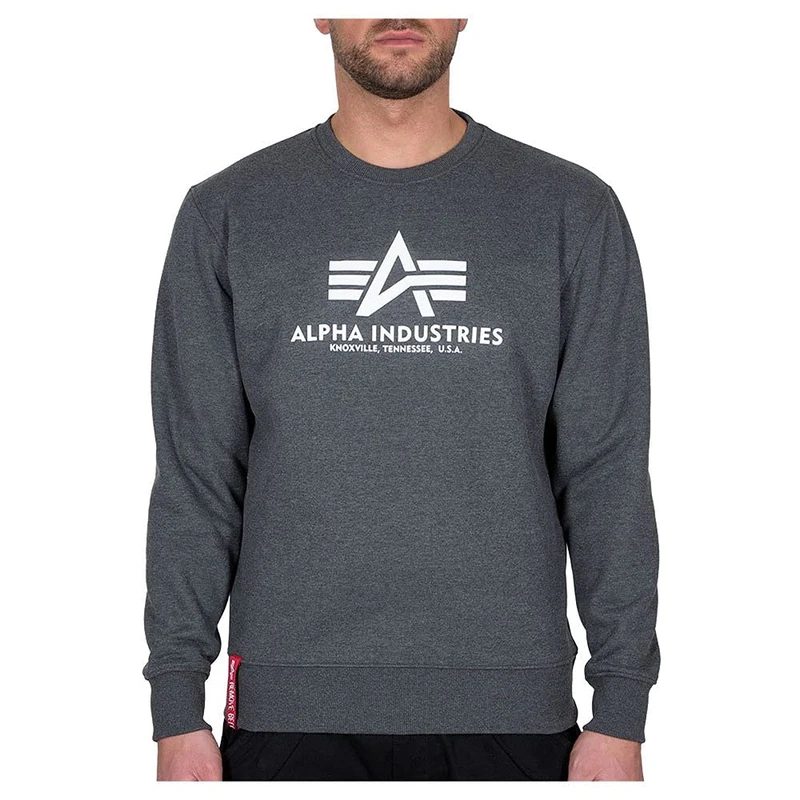 Alpha Industries Basic Sweater Sweatshirt for Men Charcoal Heather/White