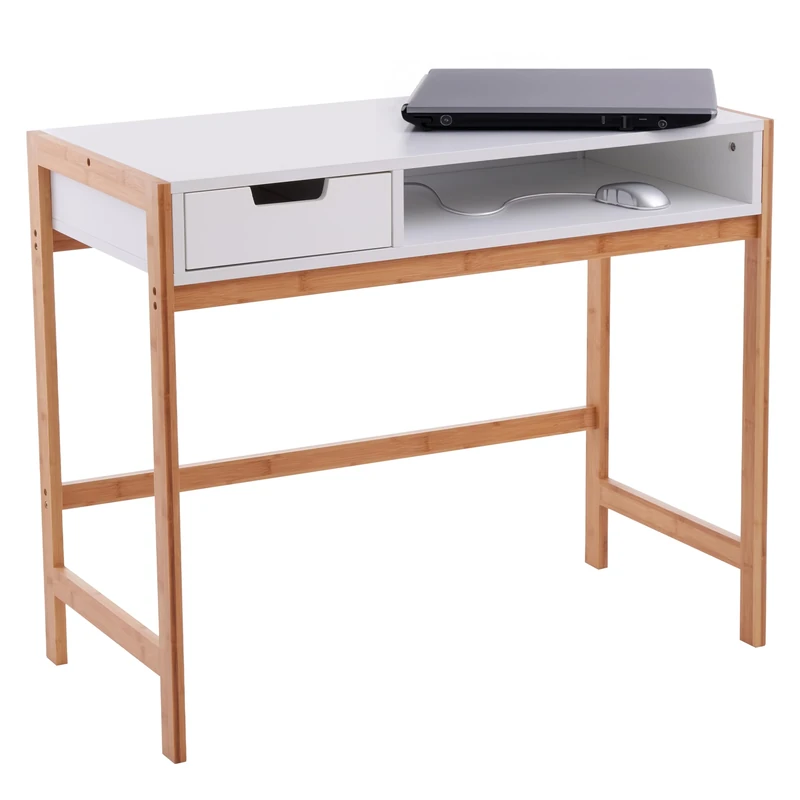 Premier Housewares White Work Desk for Home Office | Versatile Computer Desk with Wood Legs| Functional Home Office Desk with 1 Drawer| Compact Work Table Desks for Bedroom