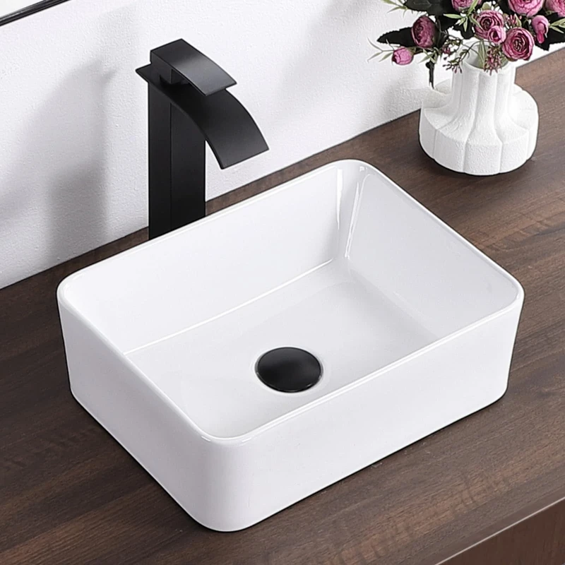 Modern Porcelain Above Counter White Ceramic Bathroom Vessel Sink,Art Basin Wash Basin for Lavatory Vanity Cabinet (41X30.8X13CM)