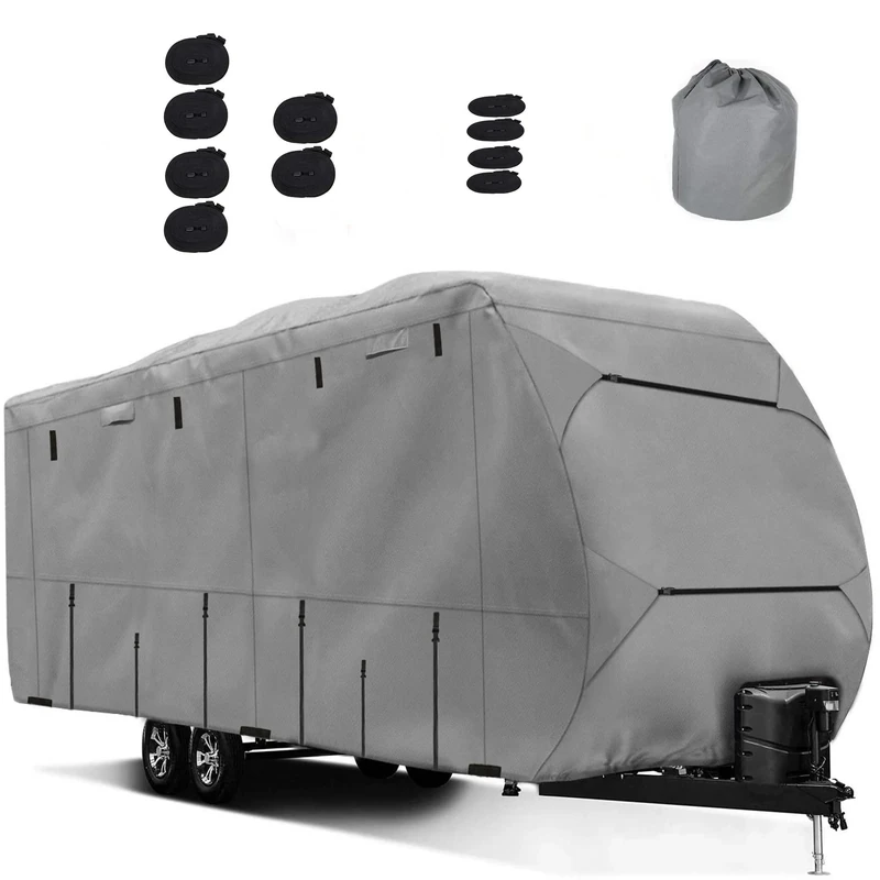 Travel Trailer RV Cover,Waterproof & Windproof Camper Cover Fits 16~18FT RV Trailer,Upgraded 420D Heavy Duty Polyester Oxford Durable, UV, Water Resistant RV Covers