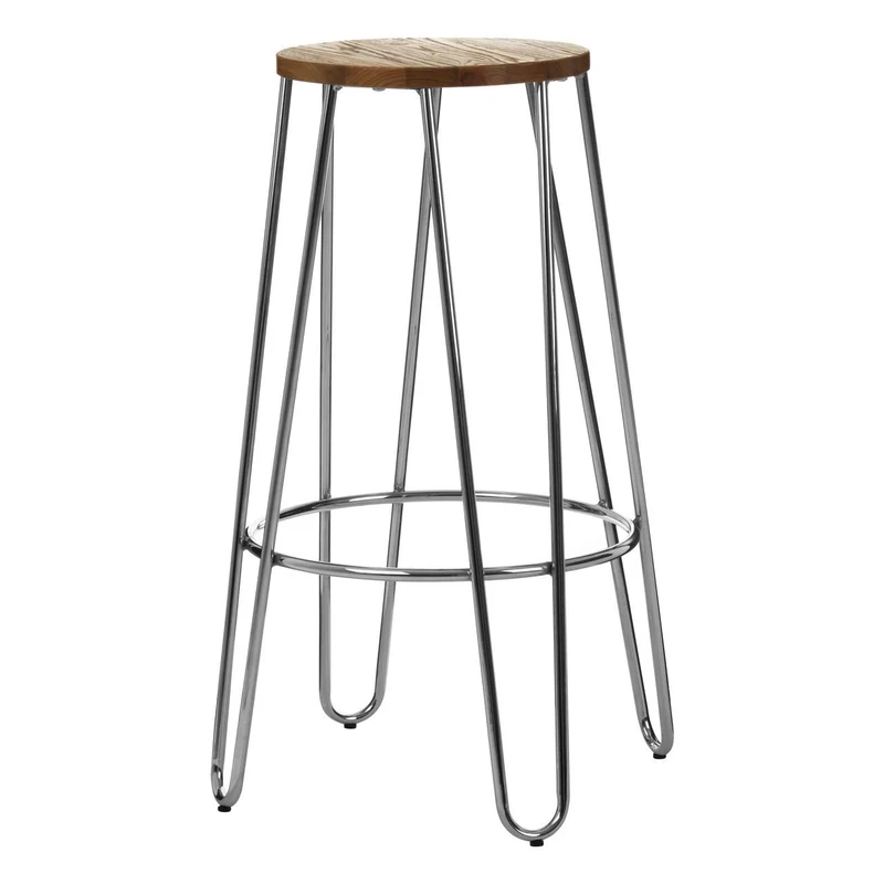 Premier Housewares Bar Stool, Counter Height Stools, Metal & Wood, w40.5 x d40.5 x h75cm - silver