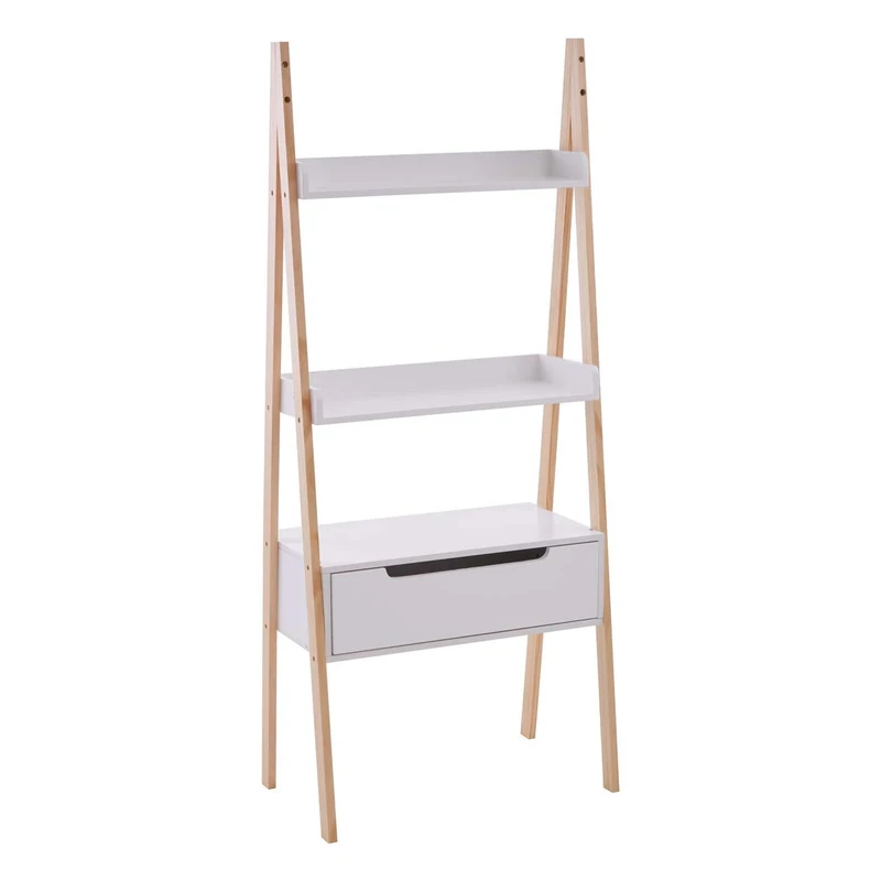 Premier Housewares Storage Shelves, Ladder Bookshelf, Pine Wood, w60 x d30 x h140cm - White