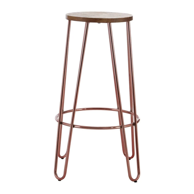 Premier Housewares Bar Stool, Counter Height Stools, Metal & Wood, w40.5 x d40.5 x h75cm - Rose Gold