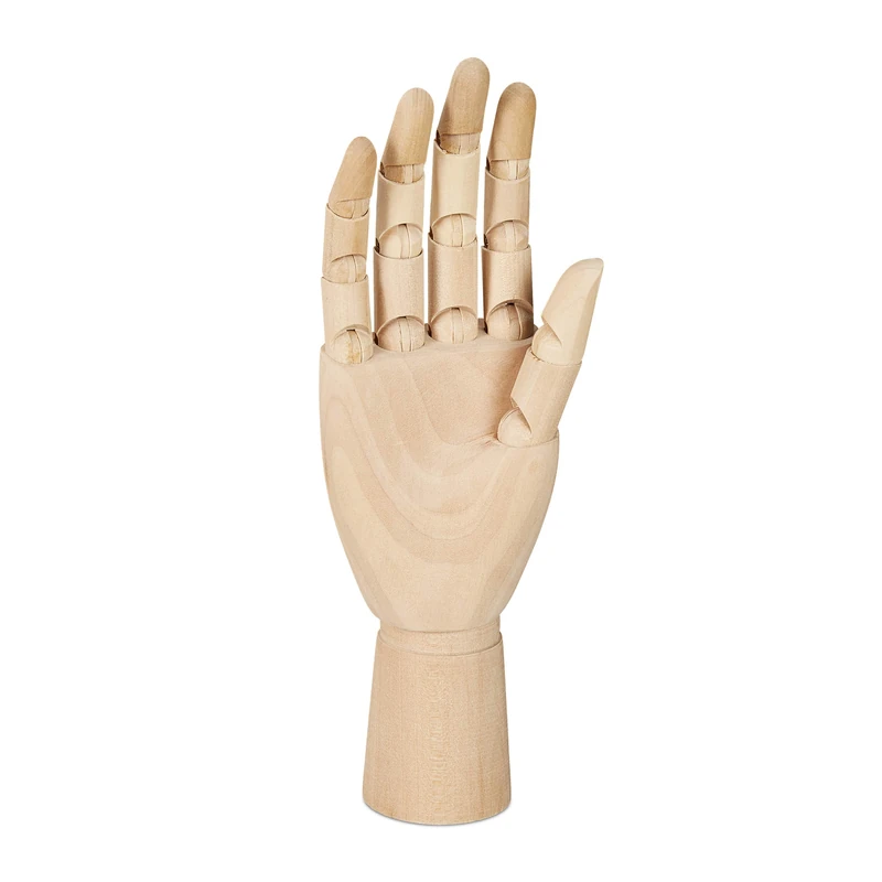 Relaxdays Wooden Hand, Right, HxWxD: 25 x 8 x 5 cm, Moveable Fingers, Realistic Drawing for Painters & Artists, Natural