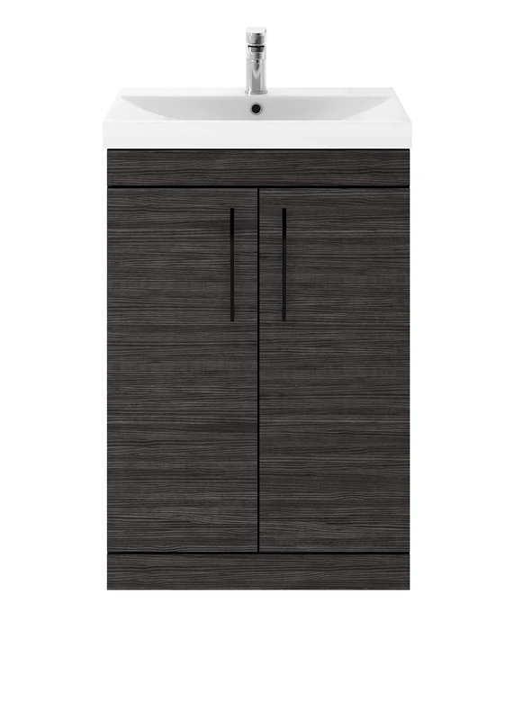 Nuie ATH005D65 Athena Modern Bathroom Floor Standing Vanity Storage Unit with Basin and Matt D Handle, 500mm, Hacienda Black