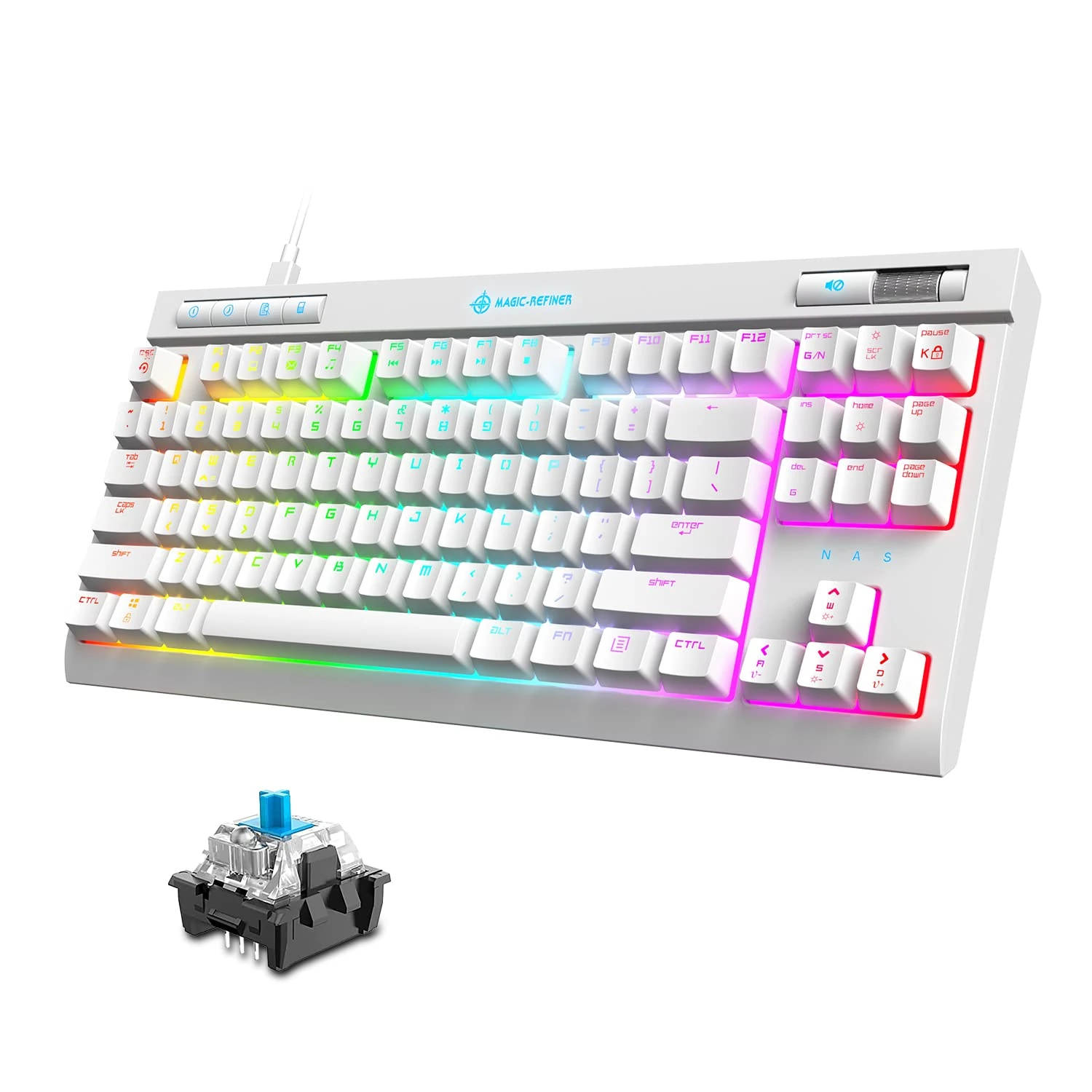 MK17 TKL -Mechanical Gaming Keyboard, 87 Keys 18 Chroma RGB Illuminated LED Backlit Blue Switch Mechanical Keyboard, Dedicated Multimedia Keys, Full keys Anti-ghosting , Win/Mac Compatible-White