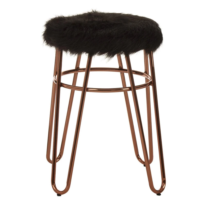 Premier Housewares Bar Stool, Counter Height Stools, Metal & Fur, w35 x d35 x h51cm - Rose Gold