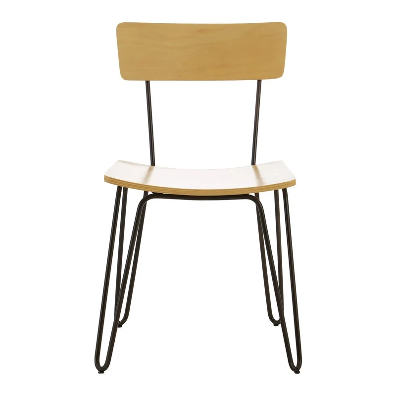 Premier Housewares Dining Chair, Wooden Black Chairs, Steel, w50 x d54 x h79cm - Natural
