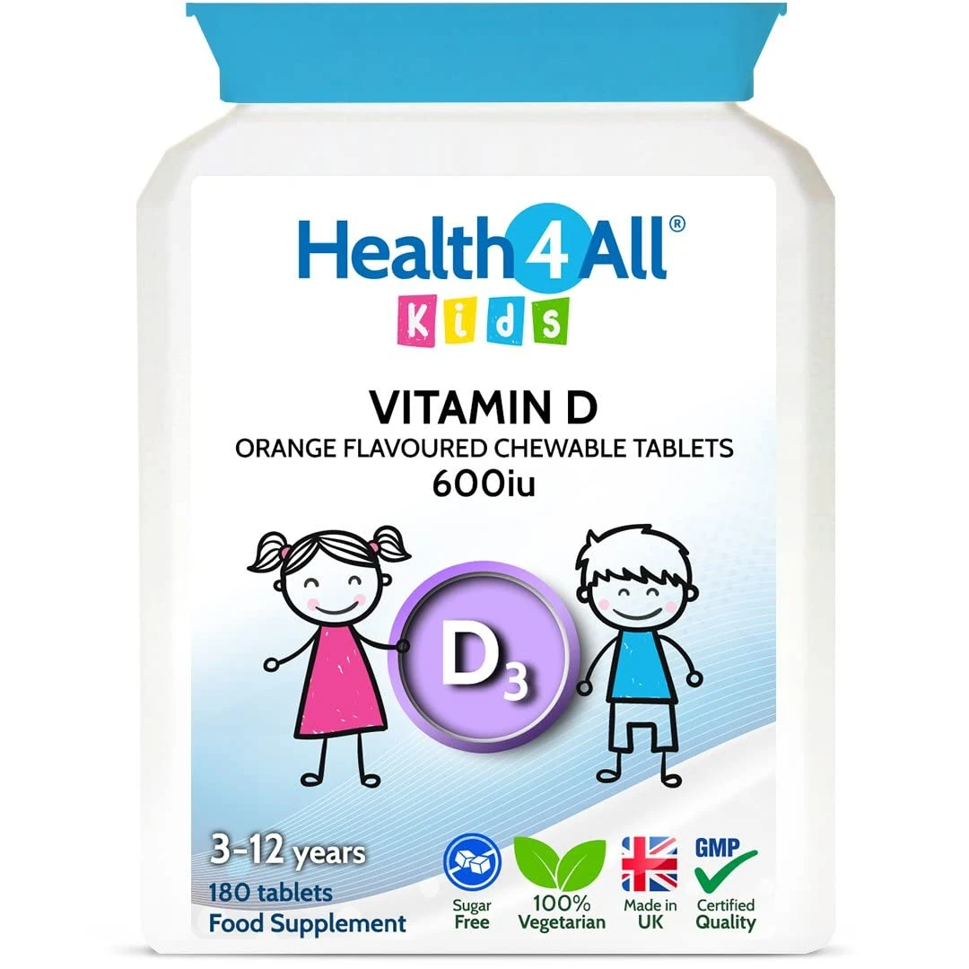 Health4All Kids Vitamin D3 600iu 180 Chewable Tablets 6 Months Supply, Bioactive Vitamin D Supplement for Children 3+, Tasty Natural Orange Flavour, Sugar-Free | Made in UK (not Gummies)