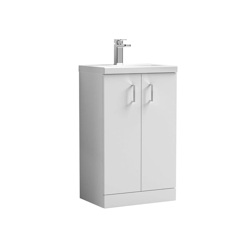 Nuie PAL006 Arno Modern Bathroom Floor Standing Vanity Unit with 2 Soft Close Doors and Polymarble Basin, 500mm, Gloss White