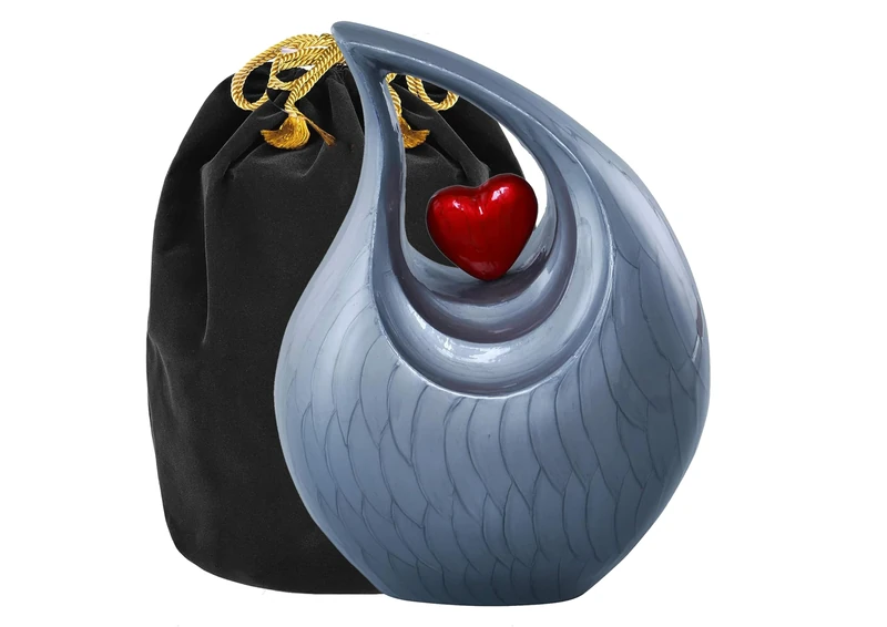 Urns for Ashes, Heart of Love Cremation URN for Ashes, Adult Urn for Funeral, Burial, Columbarium or Home, Cremation Urns for Human Ashes Adult 220 Cubic Inches: with Velvet Bag (Grey)
