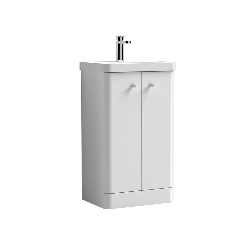 Nuie COR104 Core Modern Bathroom Floor Standing 2 Door Vanity Unit and 1 Tap Hole Ceramic Basin, 864 x 505 x 355mm, Gloss White