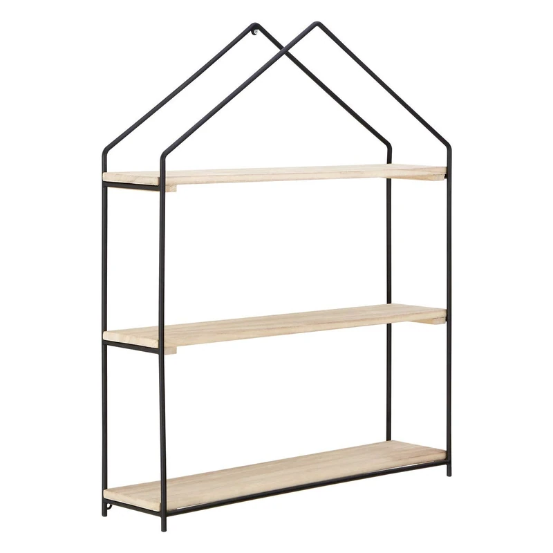 Premier Housewares Wall Mounted Floating Shelf for Kitchen, Living, Bed & Bath Room, Wooden, w45 x d14 x h71cm, Black/Natural, 3 Tier - Brixton