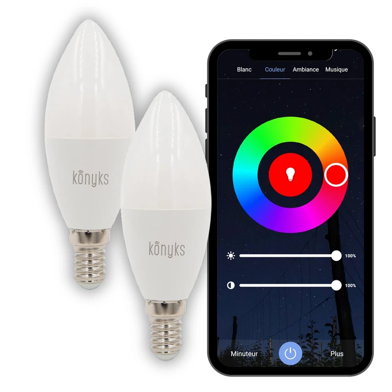 Konyks Antalya E14 Max Easy Dual Pack - WiFi Light Bulb, LED Energy Saving, RGB 16 - Colours, E14, 4.5 W, Warm Cool White