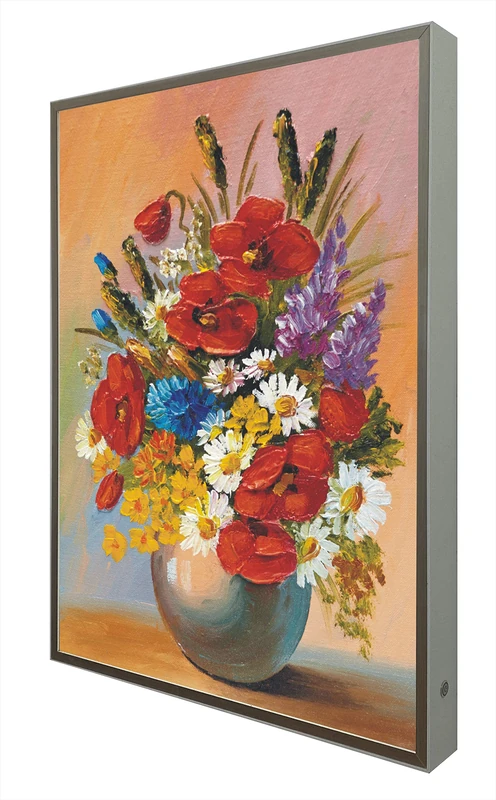 Picture with Wooden Frame Lacquered White Backlit Modern Flowers