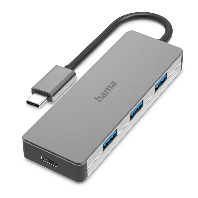 Hama USB C Hub 4 Ports (Super Speed-Plus Data Transfer with up to 10 Gbps, 3x USB-A, 1x USB-C, USB 3.2 Gen2 Multiport Adapter, USB C Adapter 4-in-1 for Office, Home Office and Travel) Aluminium