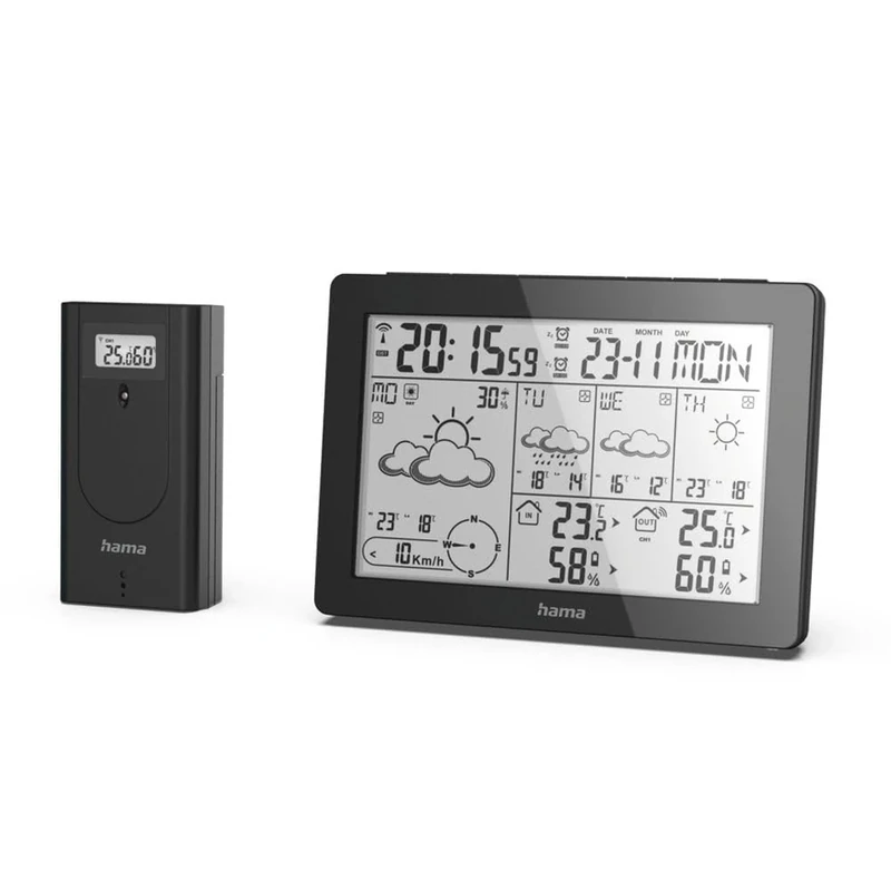Hama Professional Weather Station (Weather Forecast with Data from Professional Meteorologists, Wireless Weather Station with Outdoor Sensor, Temperature, Humidity, Wind Speed, Indoor & Outdoor) Black