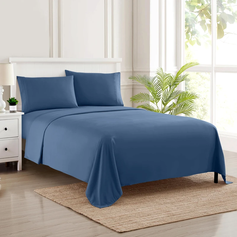 King Size Sheets - Breathable Luxury Bed Sheets with Full Elastic & Secure Corner Straps Built In - 1800 Supreme Collection Extra Soft Deep Pocket Bedding, Sheet Set, EXTRA DEEP pocket - King, Denim - Image 1