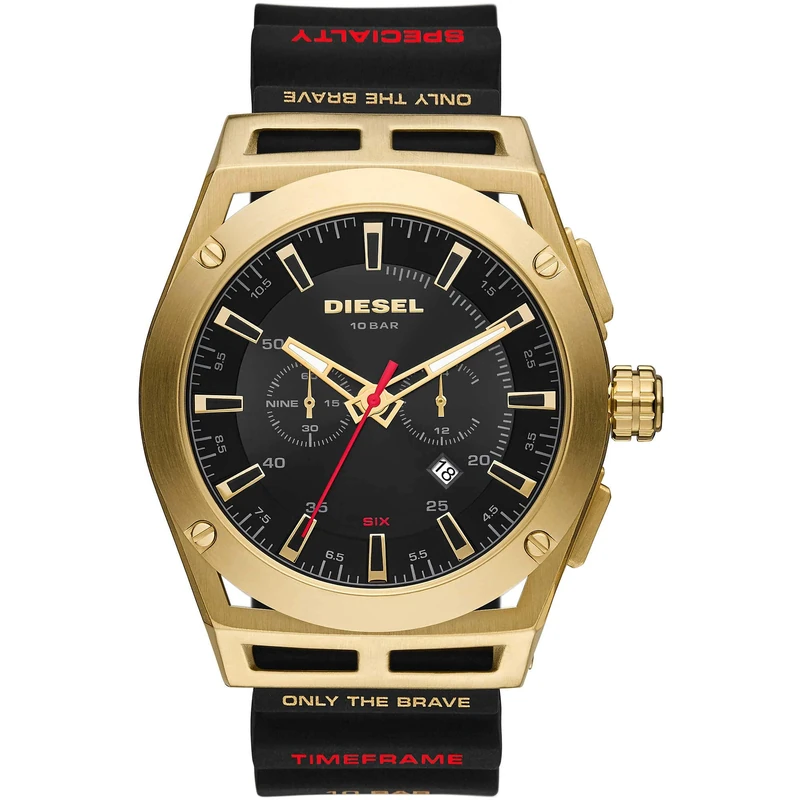 Diesel Watch for Men Timeframe, Chronograph Movement, 48 mm Gold Stainless Steel Case with a Silicone Strap, DZ4546