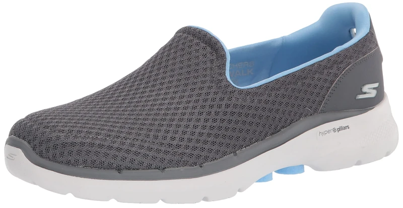 Skechers women 124508 Sneaker, Grey Textile Blue Trim, 5.5 UK
