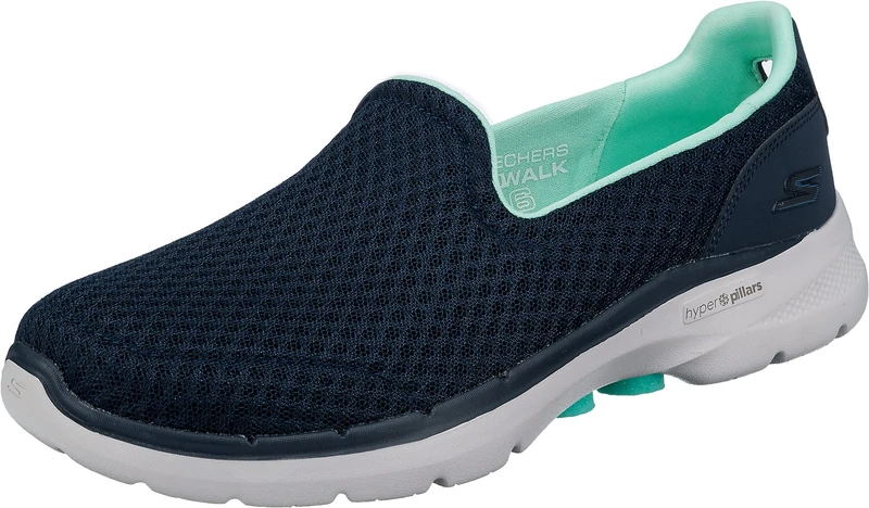 Skechers women 124508 Sneaker, Navy Textile Turquoise Trim, 7 UK