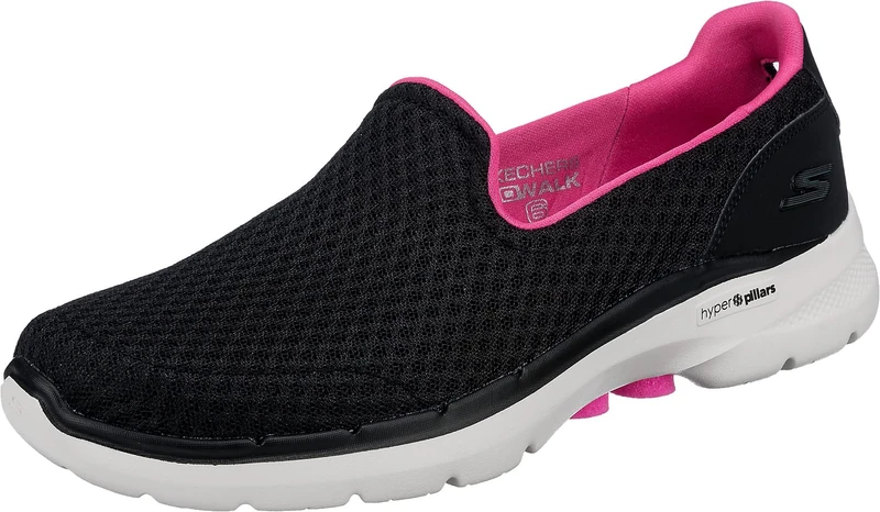 Skechers women 124508 Sneaker, Black/ Hot pink, 3.5 UK