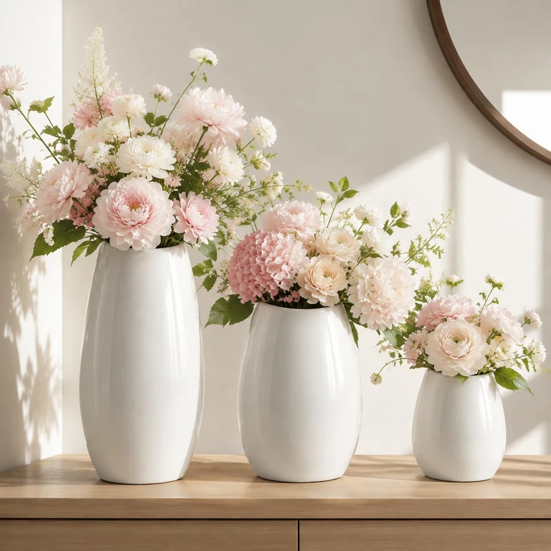 Ceramic Vase Set of 3 Flower Vases for Home Decor, Modern White Vase for Centerpieces, Ideal Shelf Decor/Table/Living Room Home Decor/White