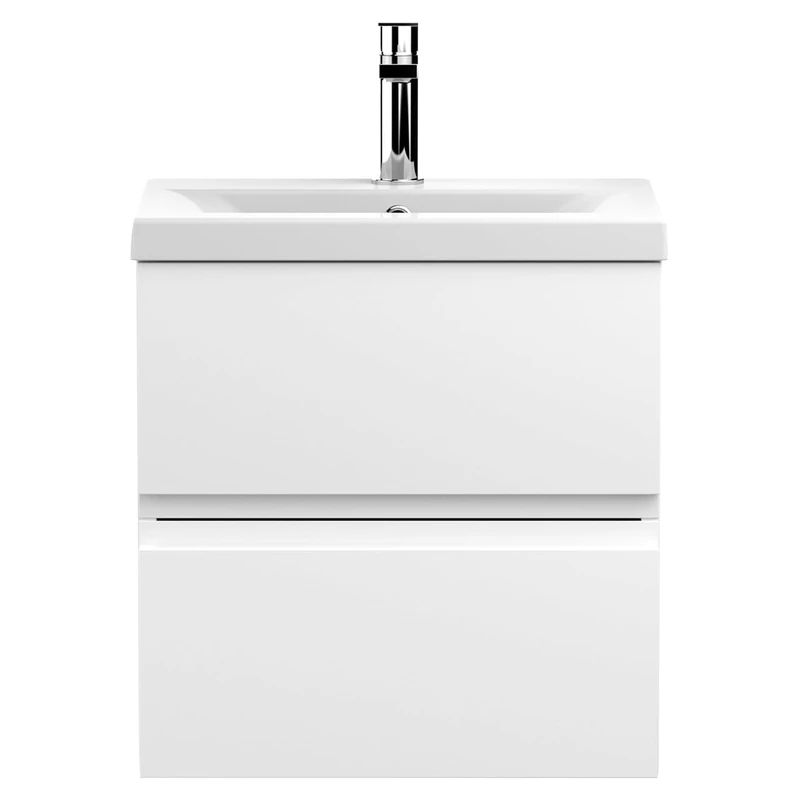 Hudson Reed URB102A Urban Modern Bathroom Wall Hung Vanity Basin Unit with 2 Soft Close Drawers and Ceramic 40mm Profile Sink, 500mm, Satin White