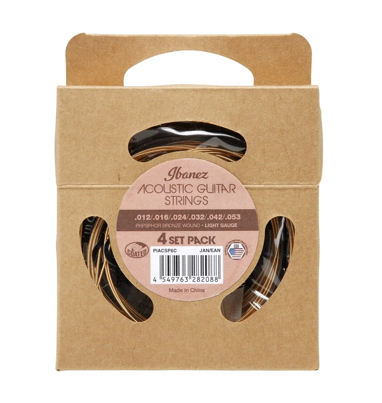 Ibanez PIACSP6C Acoustic Guitar Strings - 4 Set Pack, Phosphor Bronze Coated