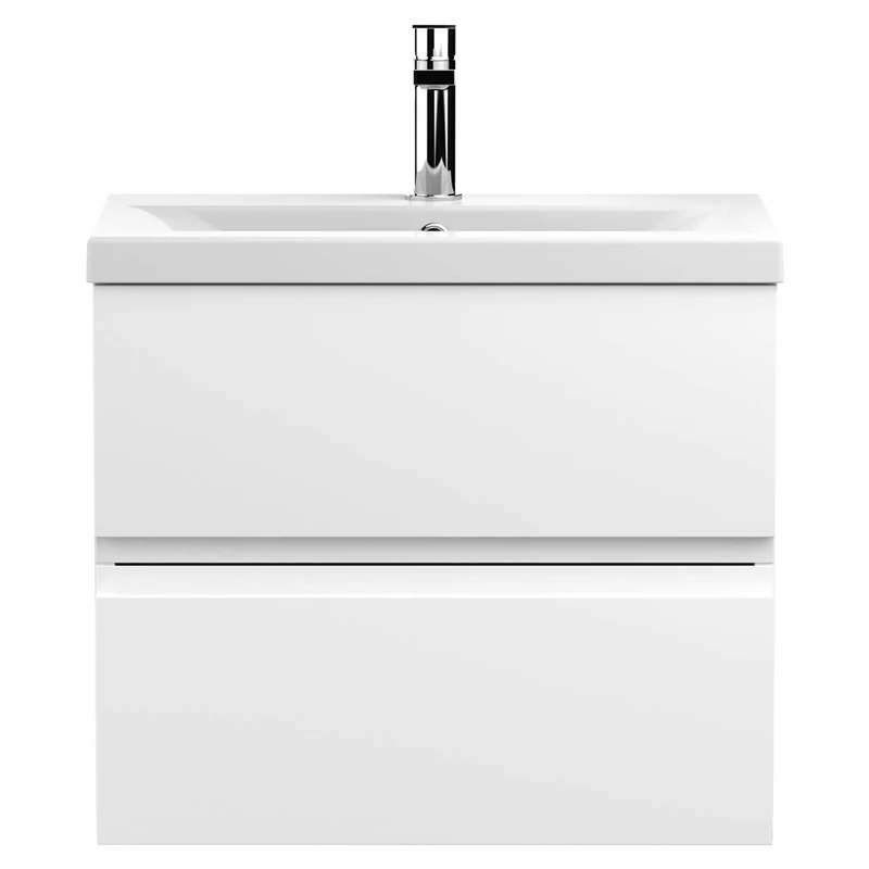 Hudson Reed URB104A Urban Modern Bathroom Wall Hung Vanity Basin Unit with 2 Soft Close Drawers and Ceramic 40mm Profile Sink, 600mm, Satin White