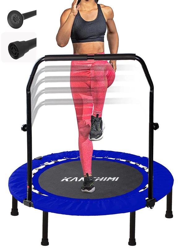 Kanchimi Folding Mini Fitness Indoor Exercise Workout Rebounder Trampoline with Handle, Max Load 150KG(Black Blue)