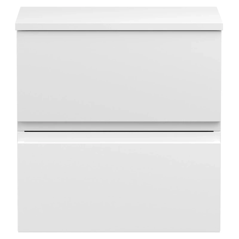 Hudson Reed URB102W Urban Modern Bathroom Wall Hung Vanity Basin Cabinet Unit with 2 Soft Close Drawers and Worktop, 500mm, Satin White