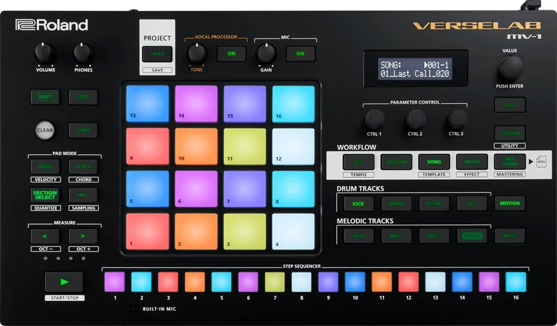 Roland Verselab MV-1 Zen-Core Professional Song Production Studio for Songwriters And Singers. 4X4 Pads And Tr-Rec Step Sequencer for Drums, Basslines, And Melodic Parts