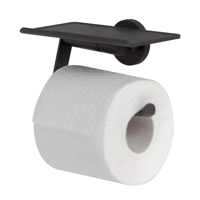 Tiger Noon Toilet Roll Holder with Shelf, Black
