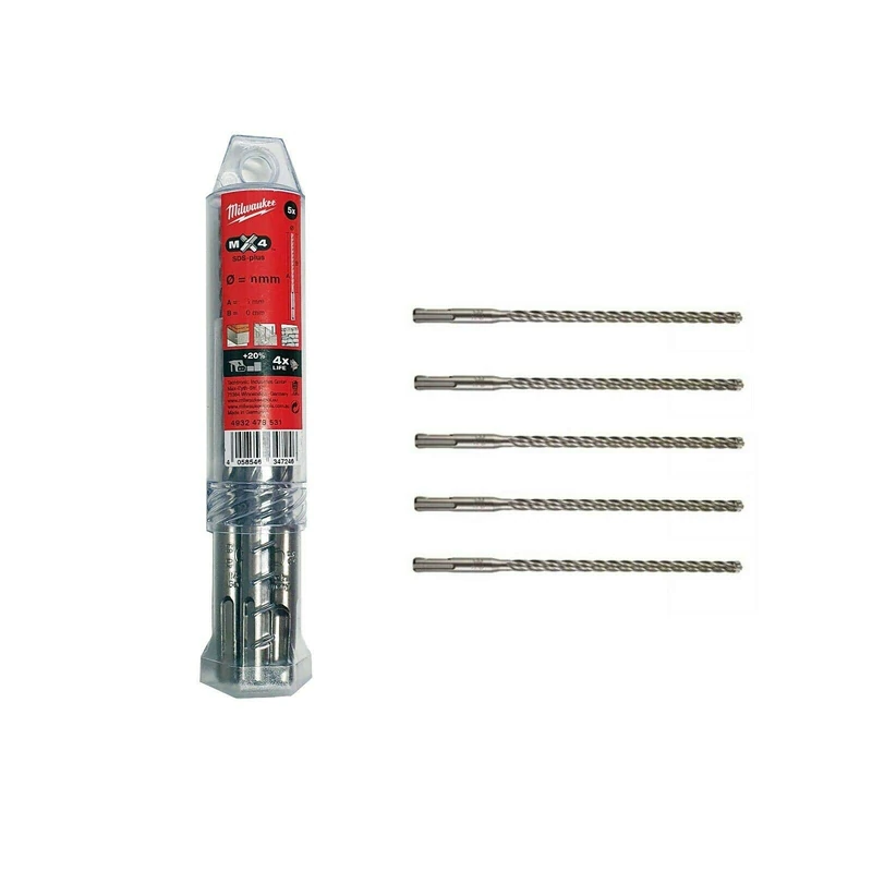Milwauk Pack of 5 SDS-Plus Drill Bits 10 x 165 mm, Nickel
