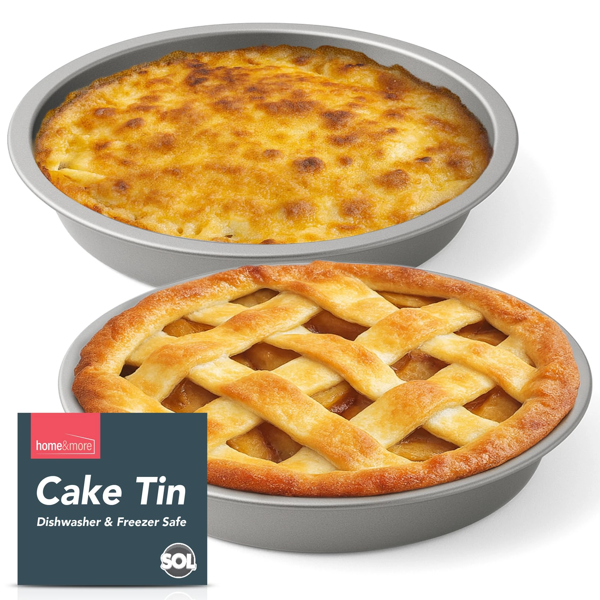 SOL 2pk 8-Inch Cake Tin Dishwasher & Freezer Safe - 3.5Cm Deep Durable Stainless Steel Round Cake Tins for Baking at Home & Commercial Use - Cake Pans for Cakes & Desserts