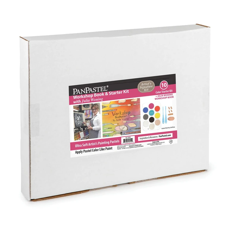 PanPastel Artist Pastels by GOLDEN, Julia Woning Book & Starter Kit Combination Set, 10 Color, Professional Artist Pastels, Unique Pan Format (cake-like)