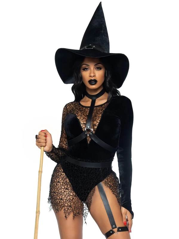 Leg Avenue Women's 3 PC Crafty Witch Costume with Bodysuit, Harness, Hat, Multi, Large