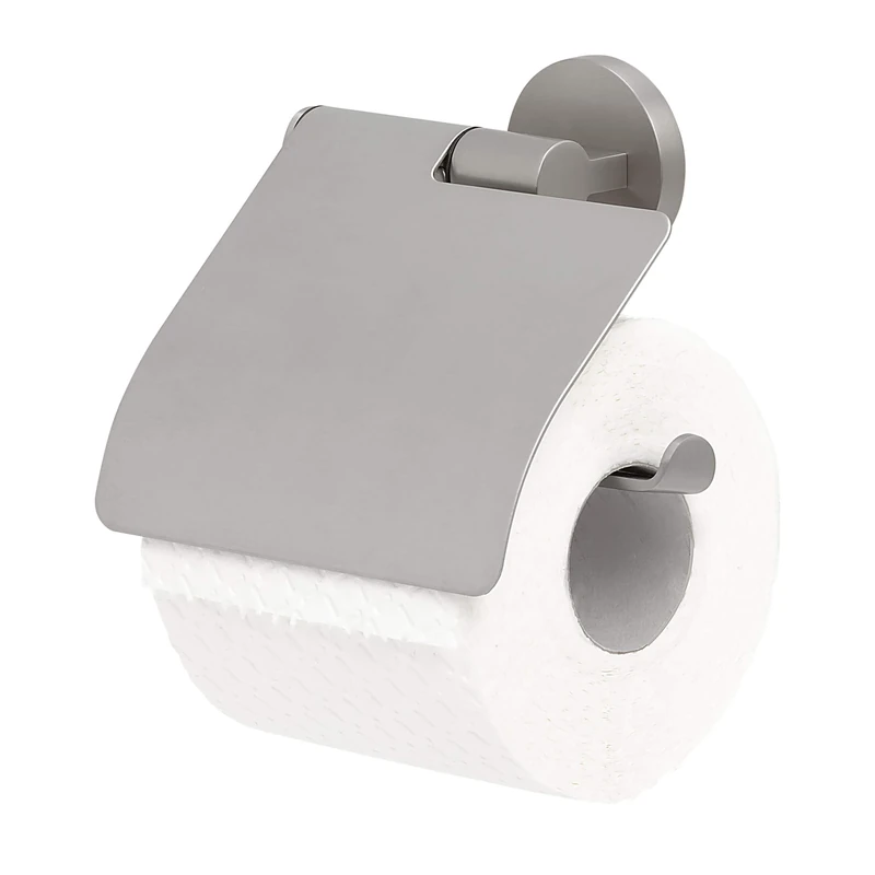 Tiger Noon Toilet Roll Holder with Cover, Stainless Steel Brushed, 13.2 x 13.5 x 4.1 cm